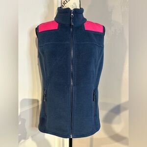Vineyard Vines Navy Blue & Pink Shoulders Fleece Vest Front Zip Pockets Size Sm